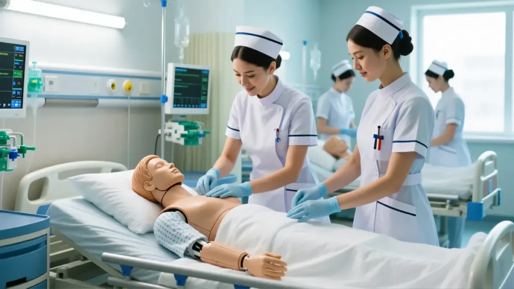 2 پرستار در حال تمرین روی انسان نما