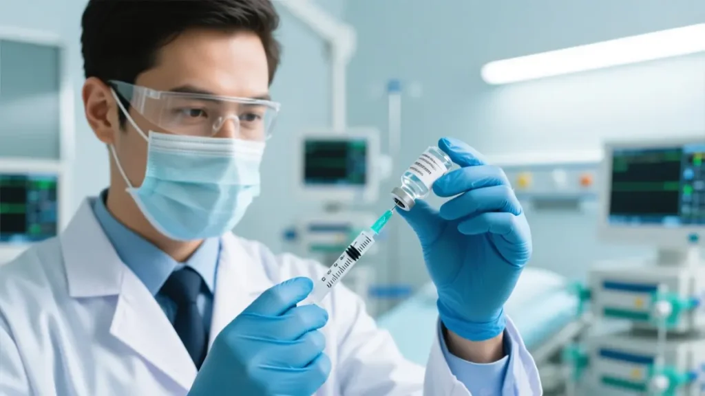 اماده کردن واکسن توسط دکتر 