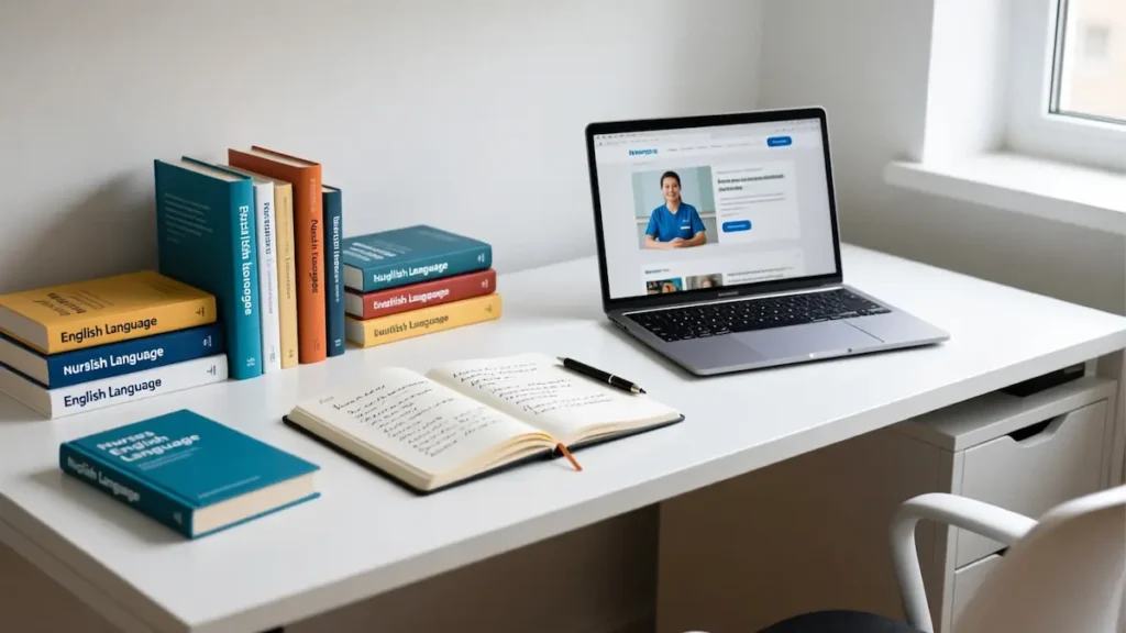 کتاب ها و لپتاب روی میز سفید